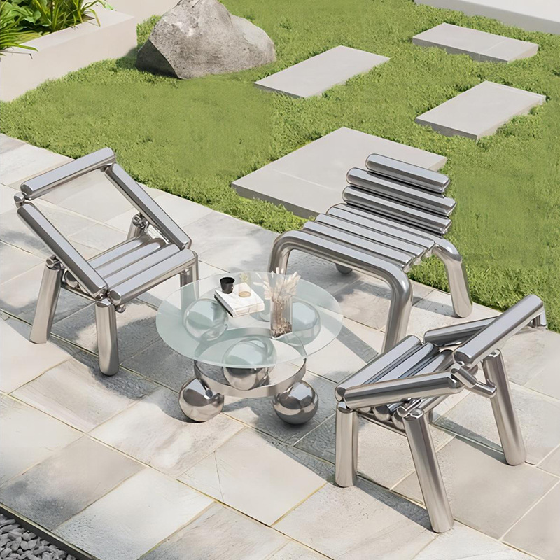 Outdoor Furniture Luxury - เก้าอี้สแตนเลสสไตล์หรูหราเรียบง่าย เก้าอี้สตูลขนาดเล็กสำหรับอพาร์ทเมนต์ โต๊ะกาแฟ เก้าอี้พักผ่อนแบบเคลื่อนย้ายได้